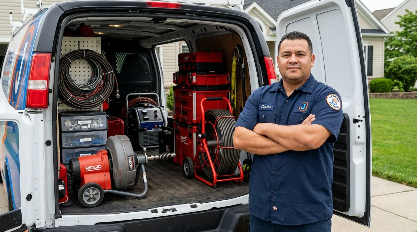 Professional drain cleaning equipment and Johns Plumbing LLC plumber in Saint James