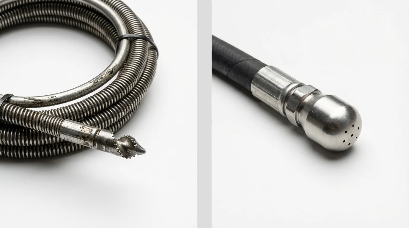 Drain snake cable and hydro jetting nozzle used for drain cleaning in Saint James, MN