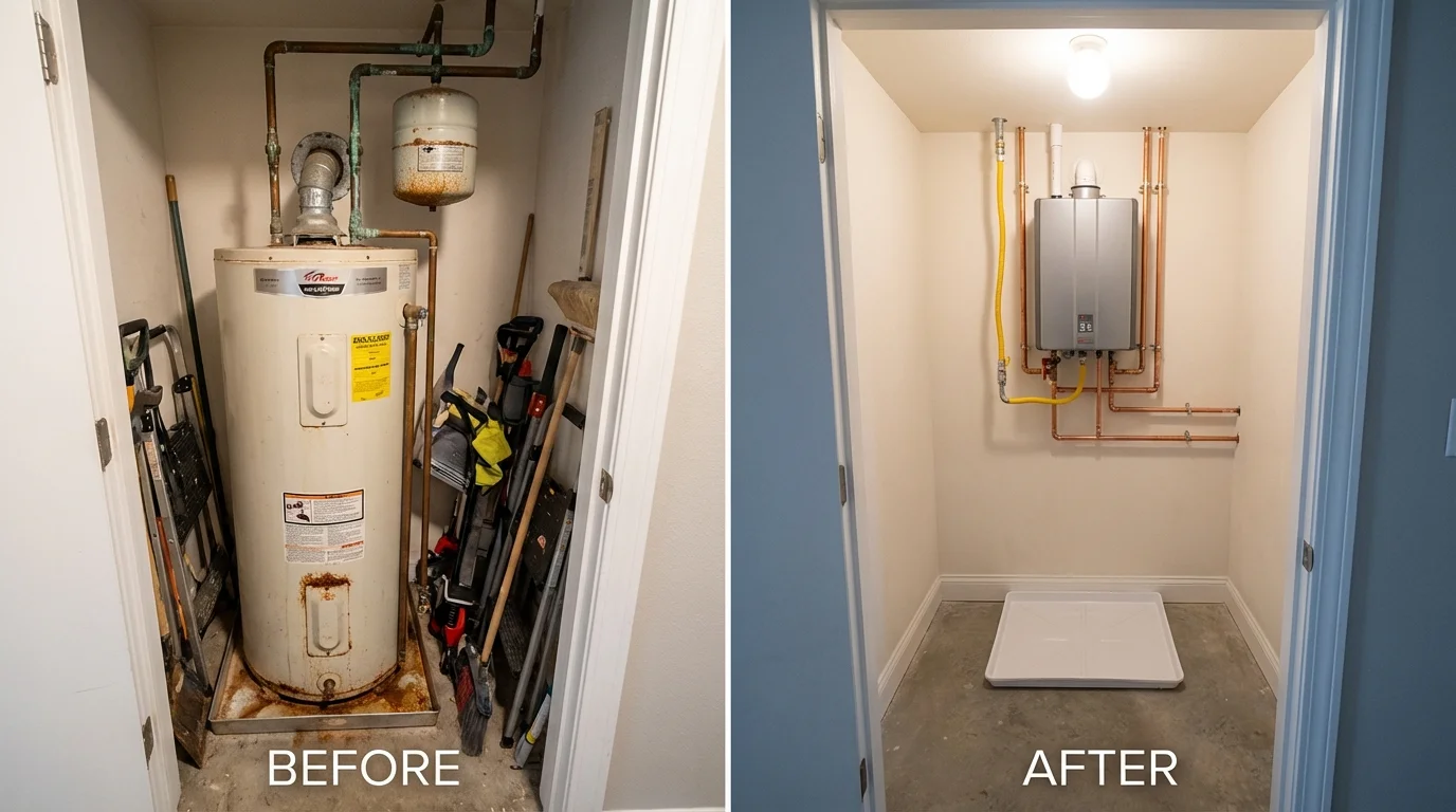 Tank water heater versus wall-mounted tankless unit comparison for Saint James, MN homeowners
