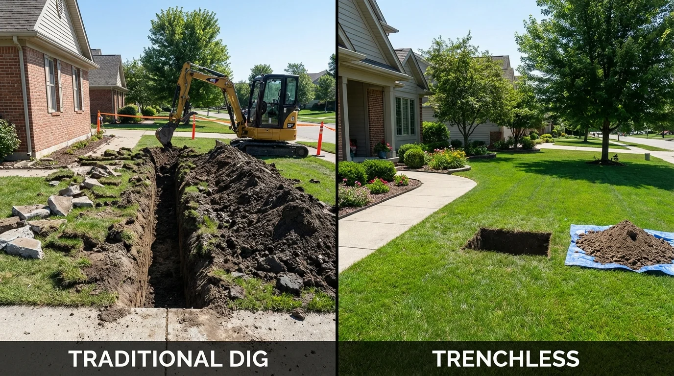 Trenchless sewer repair with minimal yard damage versus traditional excavation in Saint James, MN